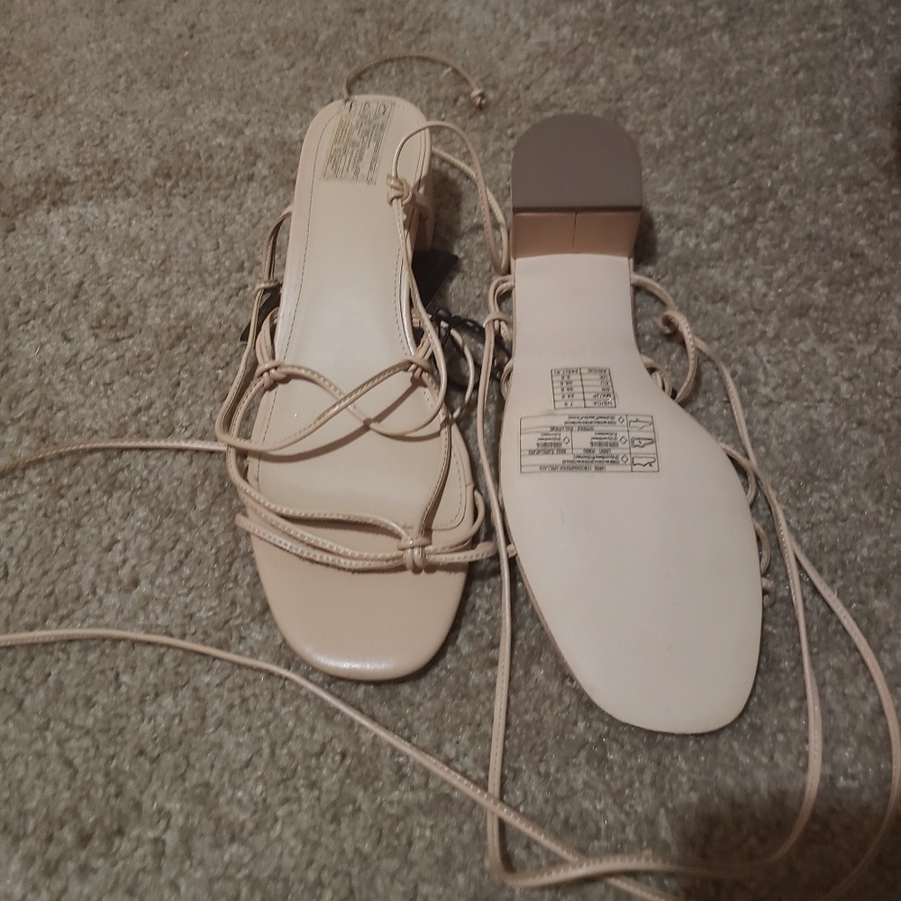 Beige laced up heel sandals